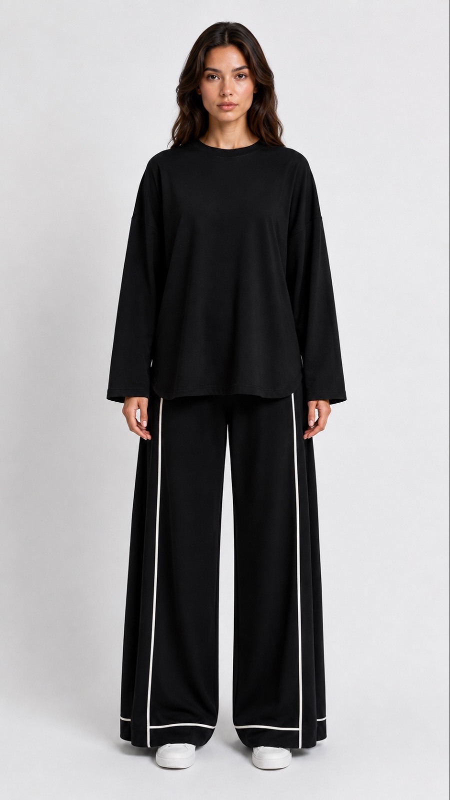 Oversize Şerit Detaylı Takım Siyah