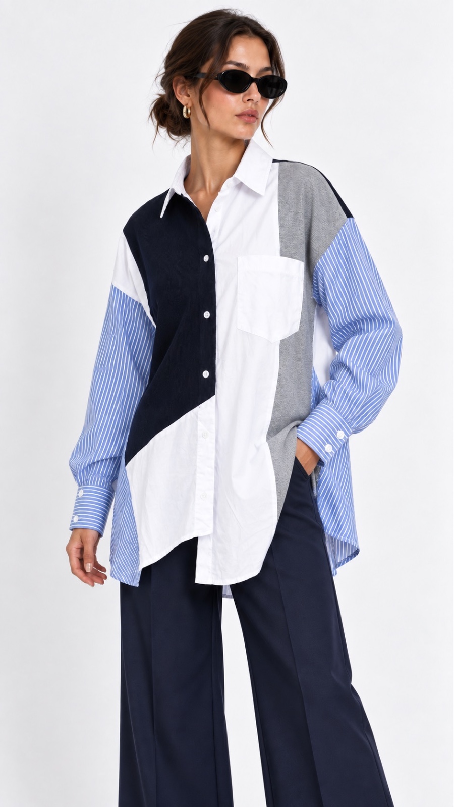 INCERA Atelier Triko Detaylı Çizgili Oversize Gömlek