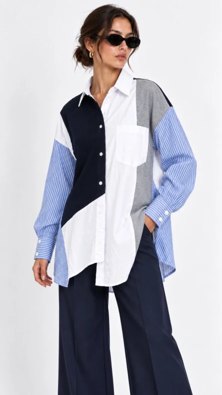 INCERA Atelier Triko Detaylı Çizgili Oversize Gömlek